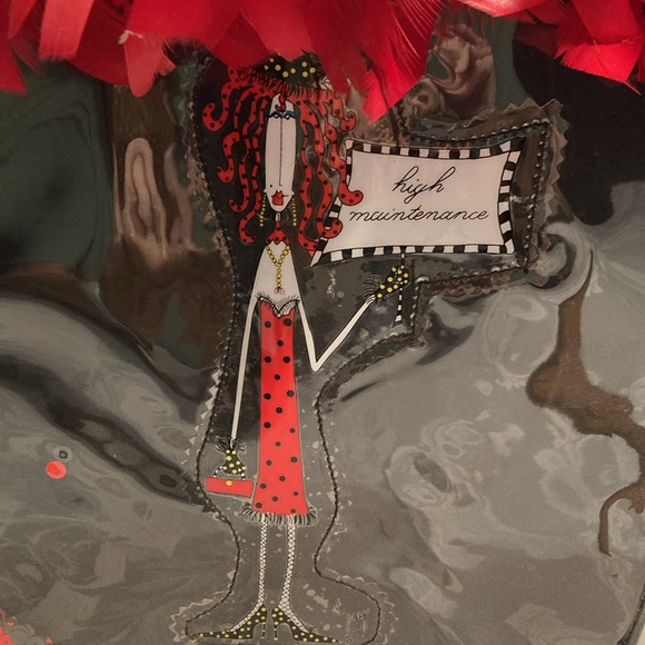 Vtg. Blk purse w/red accents, lady carries “high maintenance” sign. $29 - Picture 8 of 9